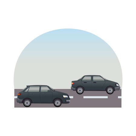 black sedan cars vehicles branding scene vector illustration designのイラスト素材