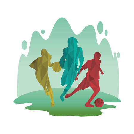 group of athletic people practicing sports silhouettes vector illustration designのイラスト素材