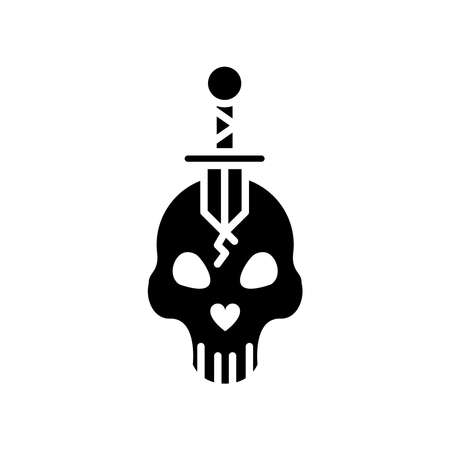 skull head with sword crossed silhouette style icon vector illustration designのイラスト素材