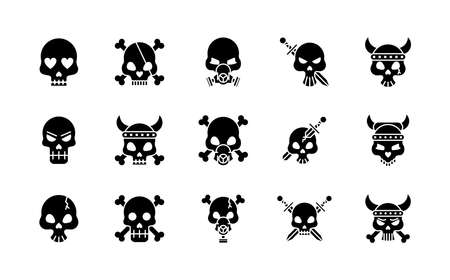 fifteen death skulls heads set collection icons vector illustration designのイラスト素材