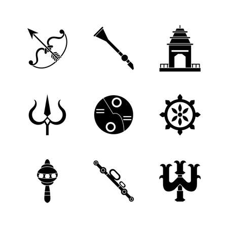 nine navratri set silhouette style icons vector illustration designのイラスト素材