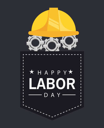 happy labor day celebration with helmet and gears vector illustration designのイラスト素材