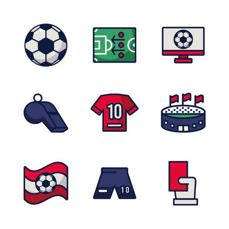 nine soccer football sport set icons vector illustration designのイラスト素材