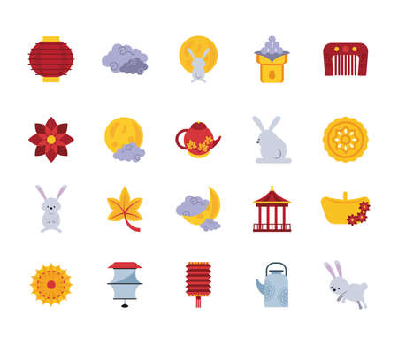 twenty chinese moon festival set icons vector illustration designのイラスト素材