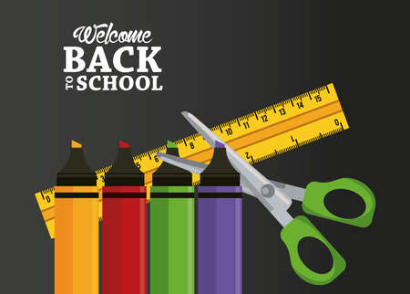 back to school poster with crayons and supplies vector illustration designのイラスト素材