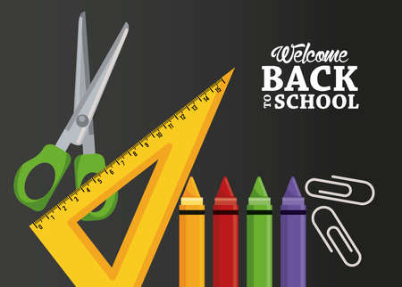 back to school poster with crayons and items vector illustration designのイラスト素材