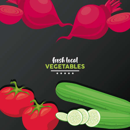 fresh local vegetables lettering with black background vector illustration designのイラスト素材