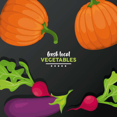 local fresh vegetables lettering with black background vector illustration designのイラスト素材