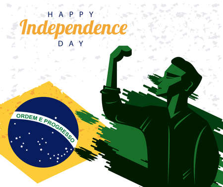 brazil happy independece day with flag and strong man celebrating vector illustration designのイラスト素材