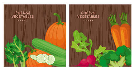 fresh local vegetables letterings in wooden backgrounds vector illustration designのイラスト素材