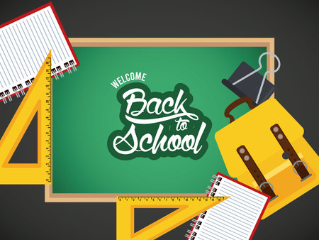 back to school poster with chalkboard and schoolbag vector illustration design