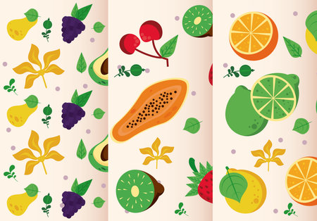 fresh local fruits set of patterns vector illustration design