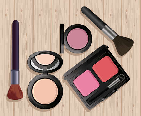 make up cosmetics in wooden background vector illustration designのイラスト素材