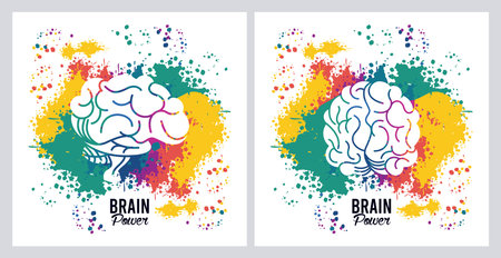 brains power posters with colors splash vector illustration designのイラスト素材
