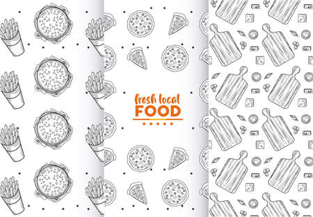 fresh local food patterns with lettering in white backgrounds vector illustration designのイラスト素材