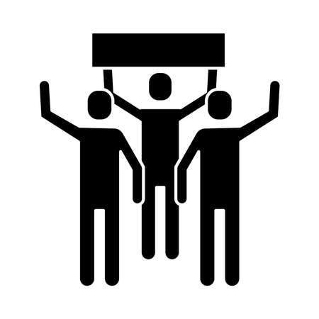 group of people protesting with banner silhouette style icon vector illustration designのイラスト素材