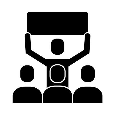 group of people protesting with banner silhouette style icon vector illustration designのイラスト素材