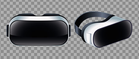 two virtual reality masks accessories with checkered background vector illustration design