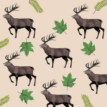 wild reindeer animals and leafs pattern vector illustration designのイラスト素材