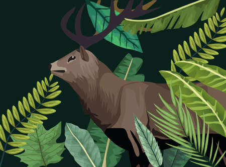 wild reindeer animal in the forest scene vector illustration designのイラスト素材
