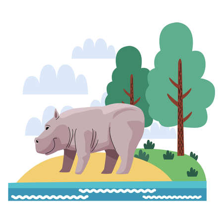 wild rhino animal in the landscape nature scene vector illustration designのイラスト素材