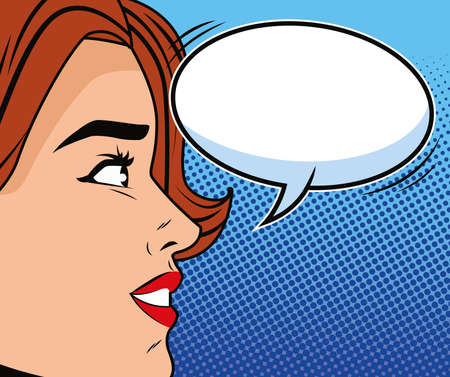 young woman with speech bubble character pop art style vector illustration designのイラスト素材