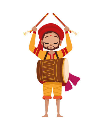 diwali man cartoon with drum design, Indian culture and hinduism theme Vector illustrationのイラスト素材