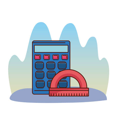 blue calculator with ruler design, Mathematics finance device electronic education office object and accounting theme Vector illustrationのイラスト素材
