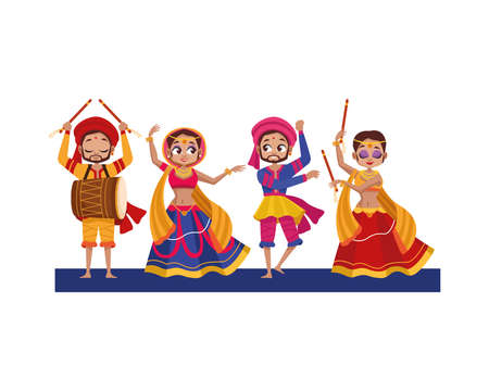 diwali women and men cartoons with traditional cloth dancing design, Indian culture and hinduism theme Vector illustrationのイラスト素材