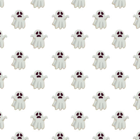 Halloween white ghost cartoon background design, Holiday and scary theme Vector illustrationのイラスト素材