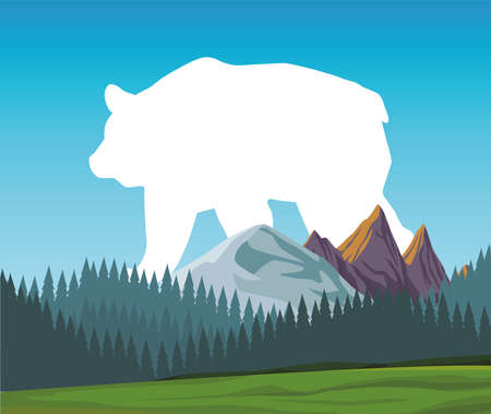 wild bear beast animal silhouette with landscape vector illustration designのイラスト素材