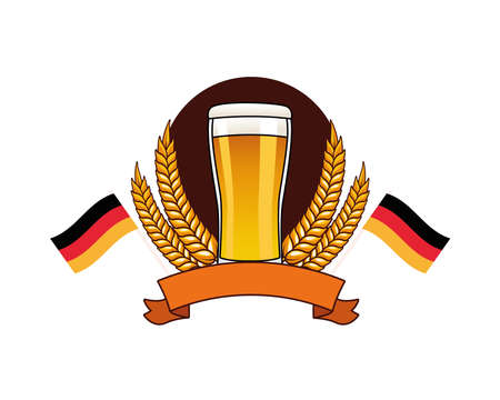 beer drink in glass with wheat spikes and germany flags vector illustration designのイラスト素材