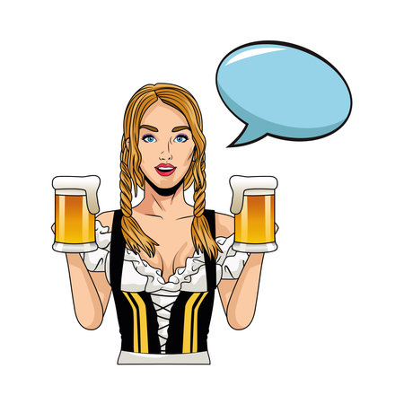 sexi german woman with beers character vector illustration designのイラスト素材