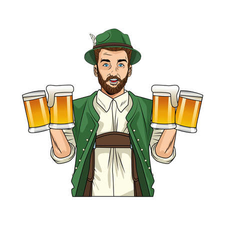 german man wearing tyrolean suit with beers vector illustration designのイラスト素材