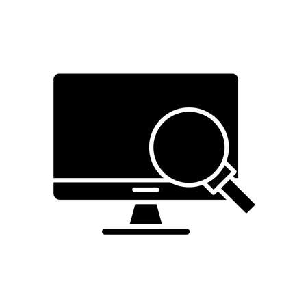 desktop computer monitor with magnifying glass silhouette style icon vector illustration designのイラスト素材