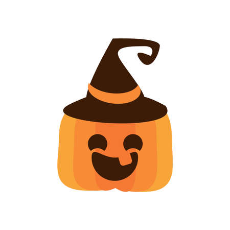 halloween pumpkin with witch hat flat style icon vector illustration designのイラスト素材