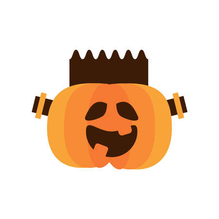 halloween pumpkin with frankenstein face flat style icon vector illustration designのイラスト素材
