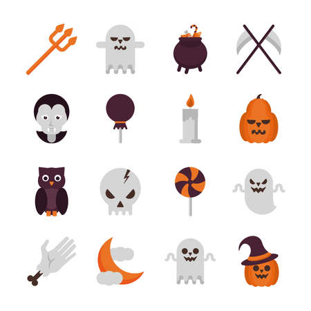 bundle of sixteen halloween set icons vector illustration designのイラスト素材