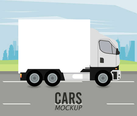truck mockup car vehicle in the road icon vector illustration designのイラスト素材