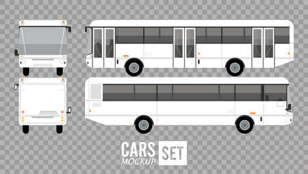 white buses mockup cars vehicles icons vector illustration designのイラスト素材