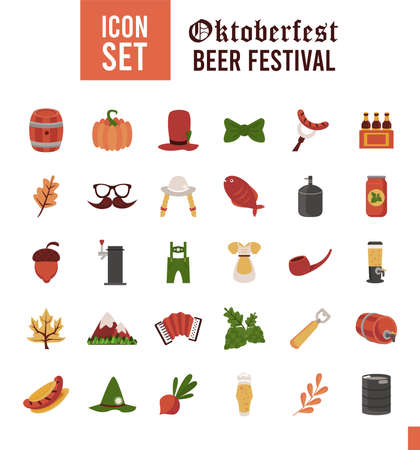 bundle of thirty oktoberfest set icons vector illustration designのイラスト素材