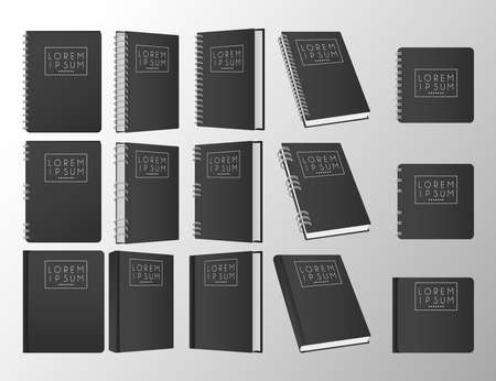 set of books and notebooks mockup color black icons vector illustration designのイラスト素材