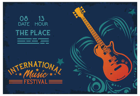 international music festival poster with electric guitar and lettering vector illustration designのイラスト素材