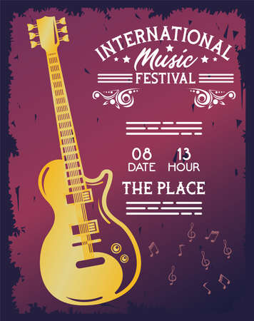 international music festival poster with electric guitar vector illustration designのイラスト素材