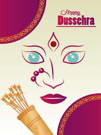 happy dussehra celebration card with goddess face and arrows bag vector illustration designのイラスト素材