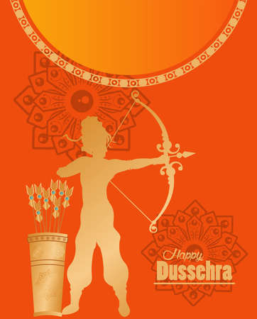 happy dussehra celebration card with golden god rama and arrows bag vector illustration designのイラスト素材