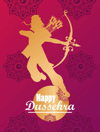 happy dussehra celebration card with golden god rama and lettering vector illustration designのイラスト素材