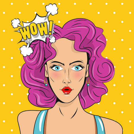 beautiful woman with pink hair and wow expression pop art style poster vector illustration designのイラスト素材