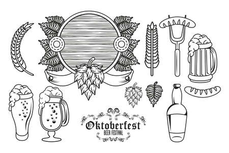 oktoberfest celebration festival set icons drawing vector illustration designのイラスト素材