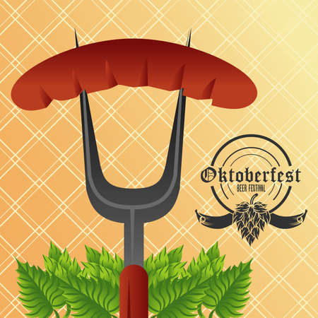 oktoberfest celebration festival poster with sausage in fork vector illustration designのイラスト素材